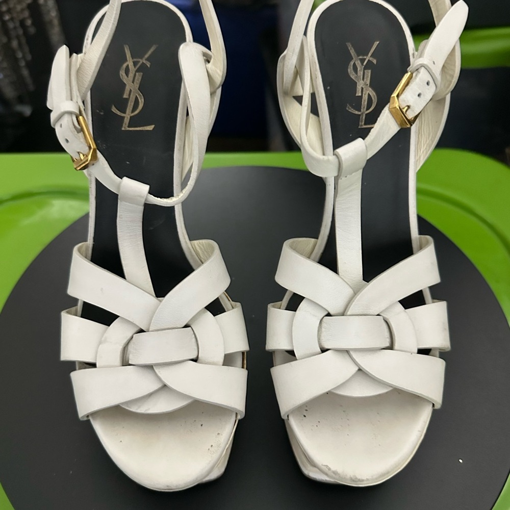 Yves Saint Laurent White Strappy Sandals with High Heel